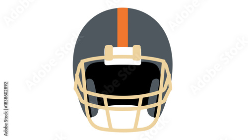 Gray Football Helmet With Orange Stripe and Tan Face Mask Front View on Black Background Sports Equipment
