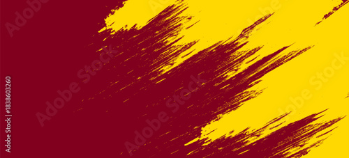Vector background with burgundy and yellow gold grunge texture. Abstract two tone design, rough brushstroke divide. Ideal for bold banners, classic themes or sports concepts