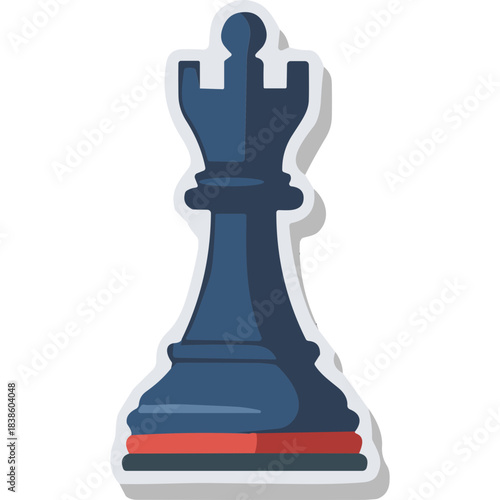 Dark Blue Chess King Piece with Red and Black Base on White Background Flat Design Vector Illustration