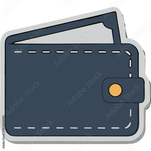 Dark Blue Leather Wallet With Card And Coin Pocket Detailed Stitching And A Button Closure On A White Background With Grey Outline