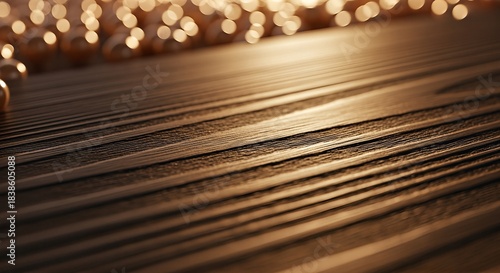 Warm golden light illuminating a textured wooden surface with blurred bokeh in the background.