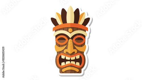 Illustration Of A Fierce Tiki Mask With Feathers And Pixelated Eyes On A Transparent Background
