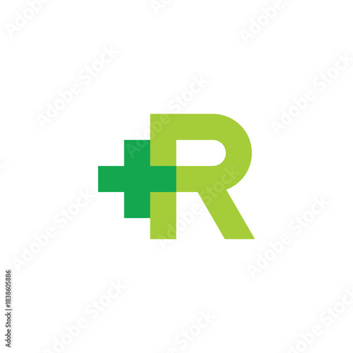 letter r plus medical green natural linked logo vector