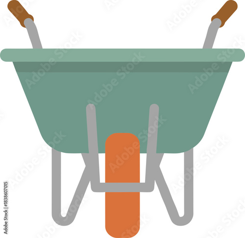 Front view of a green garden wheelbarrow vector illustration.