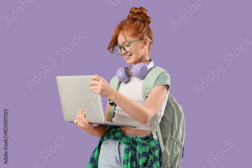 Cute schoolgirl with modern...