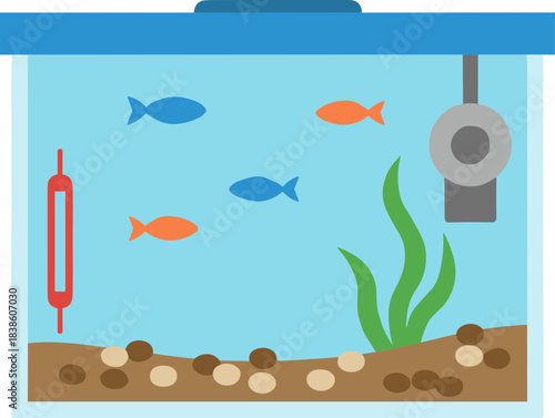 Simple flat vector illustration of a home aquarium with fish.