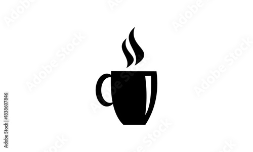 Simple Black Silhouette of a Steaming Hot Coffee Mug.