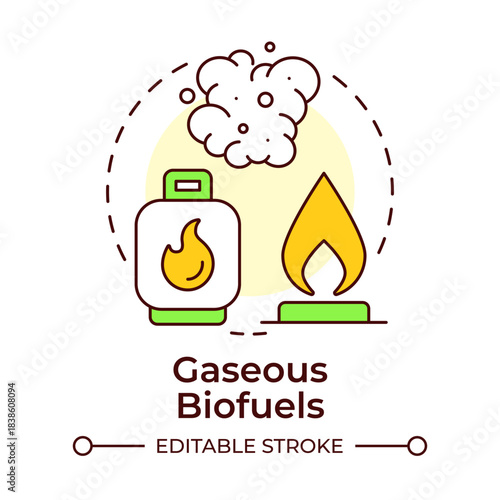 Gaseous biofuels multi color concept icon. Organic biogas, carbon dioxide. High temperature. Round shape line illustration. Abstract idea. Graphic design. Easy to use in article, brochure