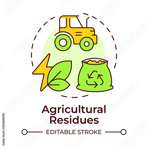 Agricultural residues multi color concept icon. Crop harvesting, bioenergy production. Round shape line illustration. Abstract idea. Graphic design. Easy to use in article, brochure