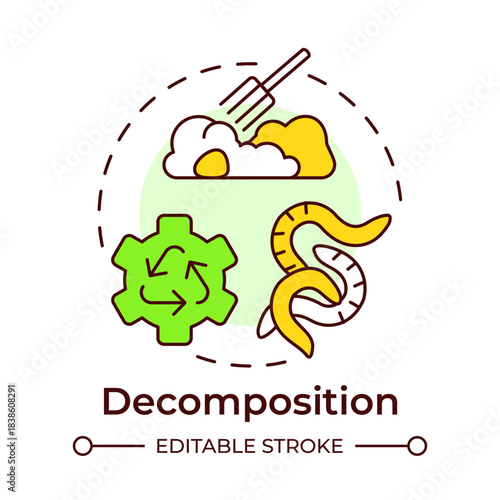 Decomposition multi color concept icon. Degradable organics, waste recycling. Ecosystem chain. Round shape line illustration. Abstract idea. Graphic design. Easy to use in article, brochure