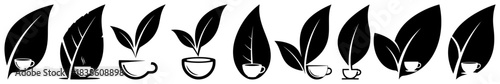 Set of tea cup and leaf logo templates. Vector collection of natural organic beverage icons for cafe or tea house