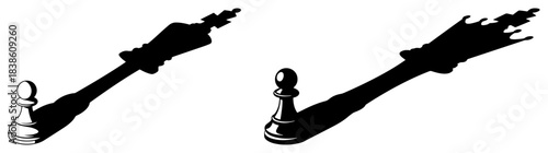Chess pawn with a king shadow Business concept of hidden potential ambition and leadership