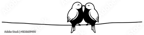 Two cute birds in love on a wire. Romantic couple kissing vector illustration