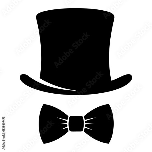 Gentleman icon with top hat and bow tie. Vintage magician or wedding accessories silhouette