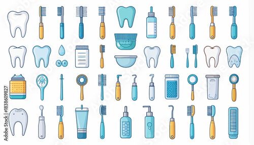 Dental Care Icons - Toothbrushes, Mouthwash, and Dental Tools.