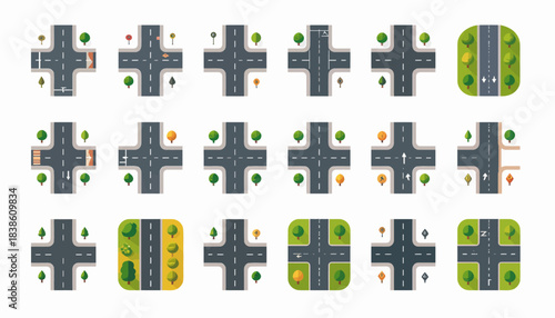 Collection of Isometric Road Intersection Designs for City Planning.