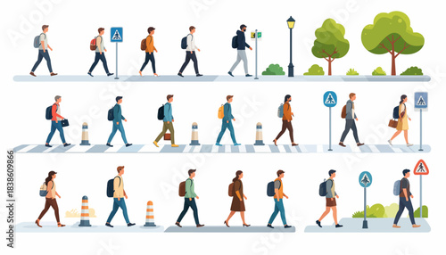 Diverse Pedestrians Crossing Street - A Vector Illustration of Urban Life.