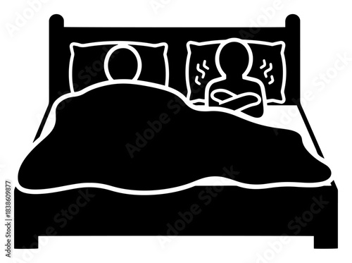Couple in bed with relationship problems icon. Angry man and woman after a fight