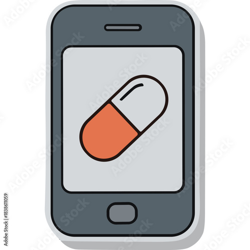Digital Health App on Smartphone Screen Displaying a Capsule Icon Symbolizing Medication or Healthcare Service