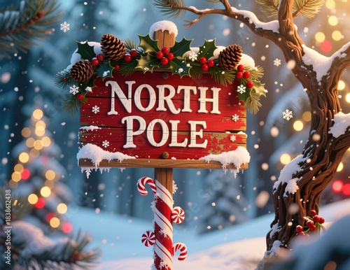 North Pole sign welcomes visitors during winter holidays