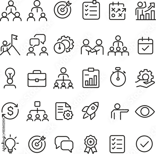 Business Management Line Icons Vector Set