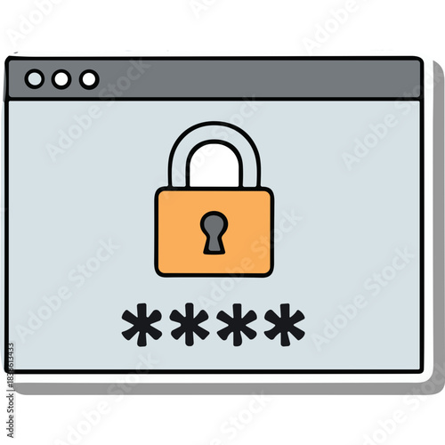 Digital Security Concept Padlock Icon on Computer Screen with Asterisks Representing Password Entry on a Light Gray Background with Soft Shadows