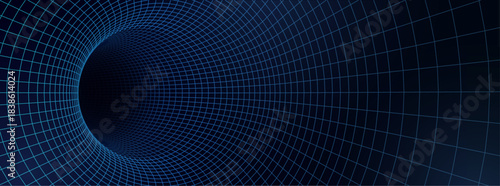 Futuristic Digital Tunnel Grid Background With Dynamic Lines And Depth. Digital Grids For Technology Designs. Blue Hi Tech Futuristic Patterns. Vector Illustration