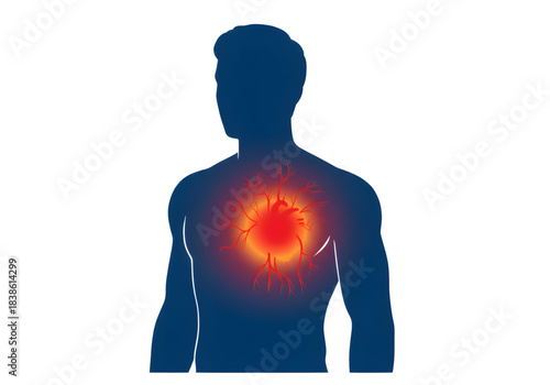 Male Torso Chest Back Pain Glowing Red Diagram PNG on Transparent Background