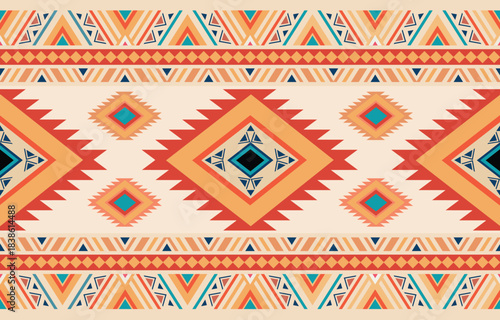 Ethnic tribal Aztec african colorful background. Seamless tribal pattern, folk embroidery, tradition geometric Aztec ornament. Traditional design for fabric, textile, print, rug, paper, carpet