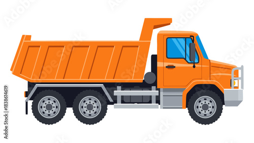 Orange Dump Truck Vehicle Side View With Black Background Construction Transportation Heavy Duty Vehicle Industrial Machinery Transportation Logistics Dirt Hauling Truck