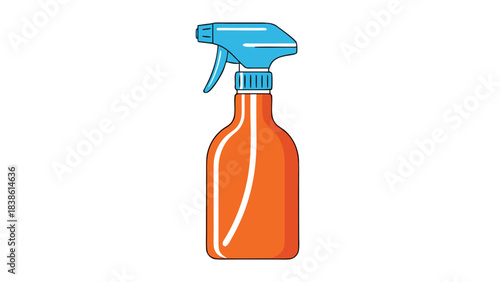 Orange Spray Bottle with Blue Trigger Nozzle and White Accents on Black Background Minimalist Design Simple Vector Illustration for Cleaning Supplies and Household Products