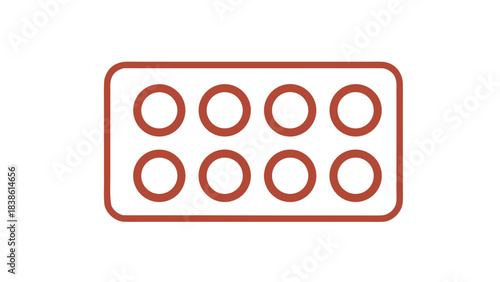 Orange Outline Of A Rectangular Blister Pack Containing Eight Circular Pills Set Against A Black Background Studio Shot Minimalist Medical Concept