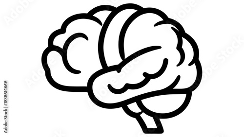 Outline Drawing Of A Human Brain In Black And White On A White Background Simple Minimalist Illustration Of The Human Mind And Cognitive Function