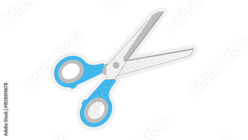 Pair Of Light Blue And Gray Scissors With White Blades And Silver Screw Against A Black Background