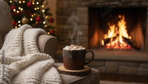 Cozy Christmas Hot Chocolate by Fireplace