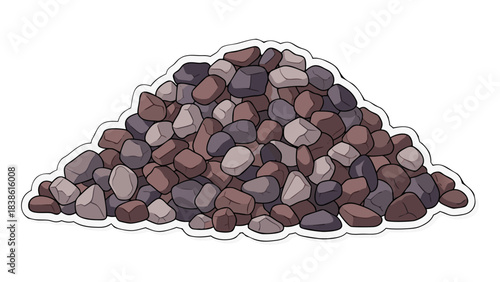 Pile of Assorted Smooth River Stones in Various Shades of Brown Gray and Purple on a Transparent Background with a White Outline