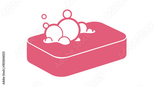 Pink Bar of Soap with Bubbles on a Dark Background Simple Graphic Illustration