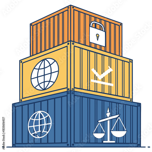 Stacked Shipping Containers Representing Global Trade and Security.