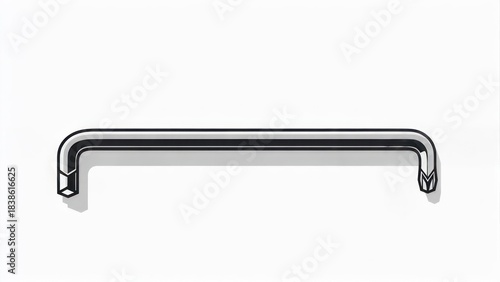 Shiny, metallic, curved handle with hexagonal end caps, centered on a white background