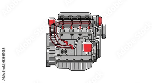 Detailed illustration of a powerful internal combustion engine, mechanical components.