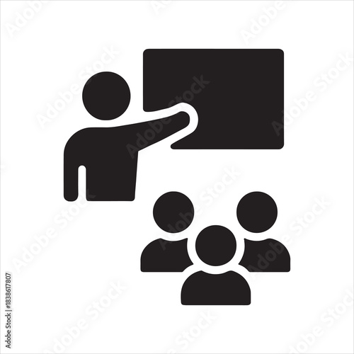Presentation Icon Vector Graphic Illustration of a Speaker and Audience in Black and White Minimalist Style for Business and Education