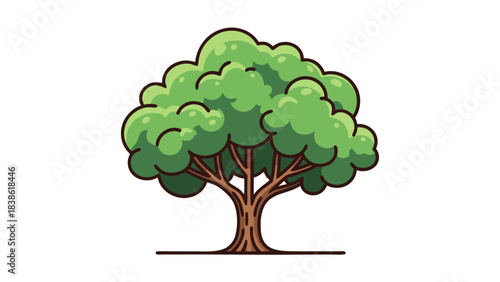 Pixel Art Deciduous Tree With Lush Green Canopy And Thick Brown Trunk Against A Black Background