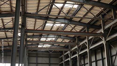 Wallpaper Mural Steel frame construction detail in an industrial workshop with architectural structure. Torontodigital.ca