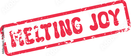 Red Grungy Rubber Stamp Mark with Melting Joy Text Expresses Evolving Happiness