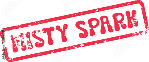 Energetic red rubber stamp with distressed look presenting Misty Spark text for inspiration