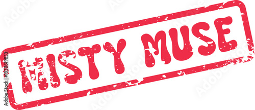 A red distressed rubber stamp with the words Misty Muse prominently displayed