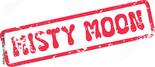 A red distressed rubber stamp with the words Misty Moon prominently displayed