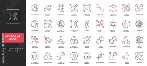 Modern minimal molecular model icons for science, chemistry, biology, and education design projects, perfect for infographics, presentations, and web use isolated vector illustration