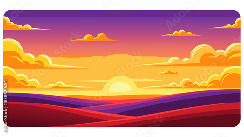 Pixel Art Sunset Over Rolling Hills With Dramatic Clouds And Vibrant Purple Orange Sky Digital Painting