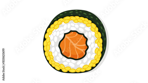 Pixel Art Sushi Roll With Salmon and Roe on Black Background